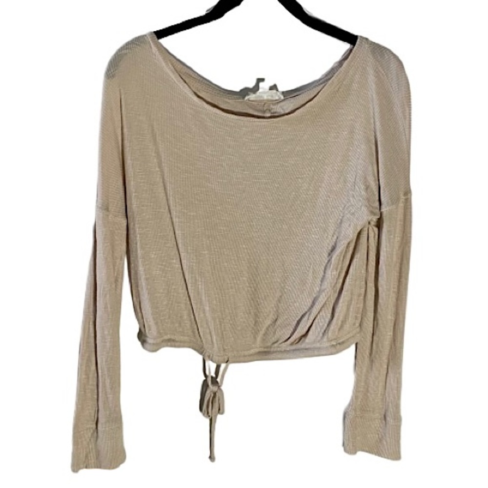 Pink Rose Tan Long-Sleeve Cinched/Tie Bottom Knit Top